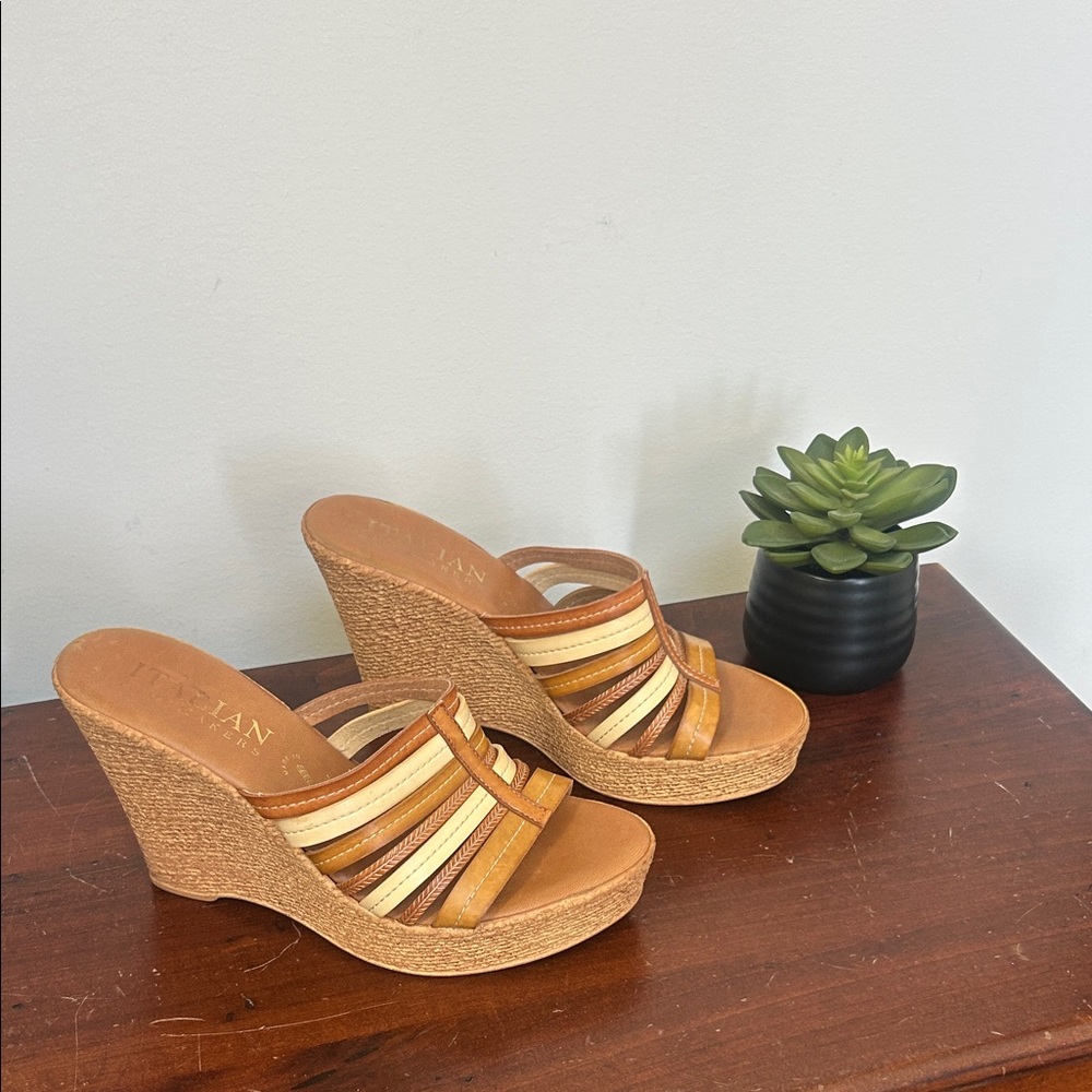 Italian Shoemakers Tan Multi-Strap Wedge Sandals